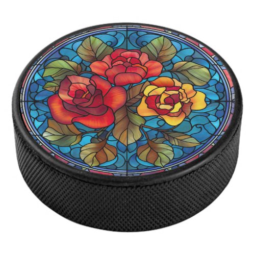 Floral Stained Glass Sublimation Design Hockey Puck