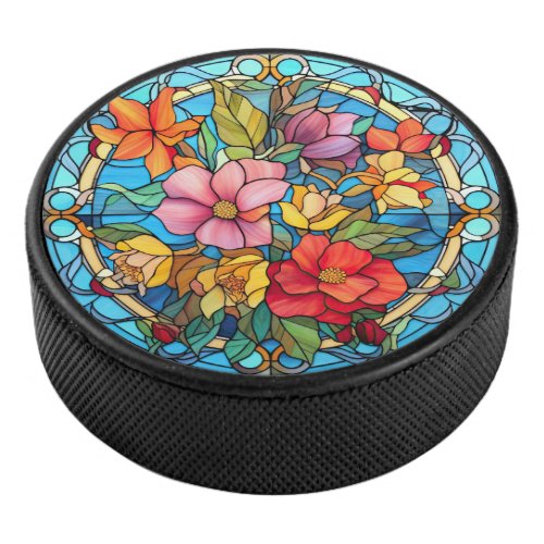Floral Stained Glass Sublimation Design Hockey Puck