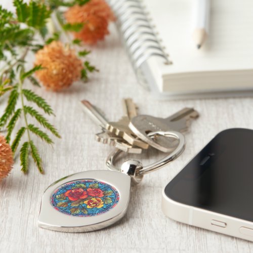 Floral Stained Glass Sublimation Design Keychain