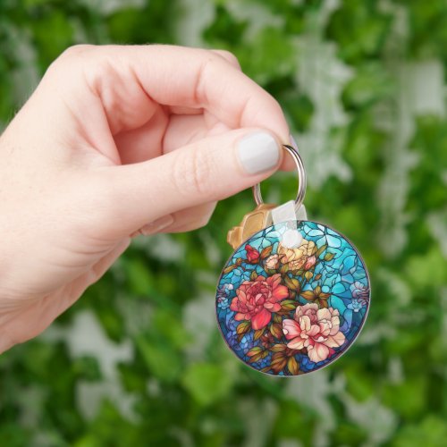 Floral Stained Glass Sublimation Design Keychain