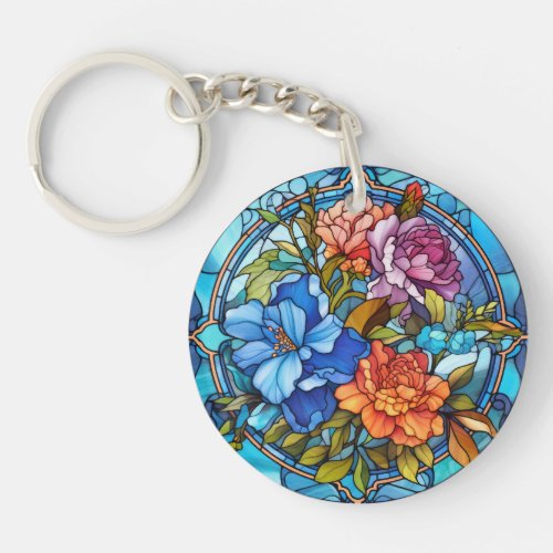 Floral Stained Glass Sublimation Design Keychain