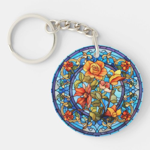 Floral Stained Glass Sublimation Design Keychain