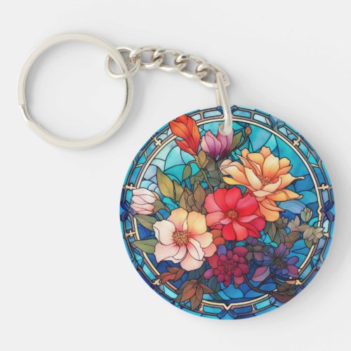 Floral Stained Glass Sublimation Design Keychain