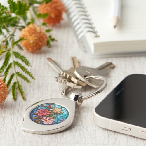 Floral Stained Glass Sublimation Design Keychain