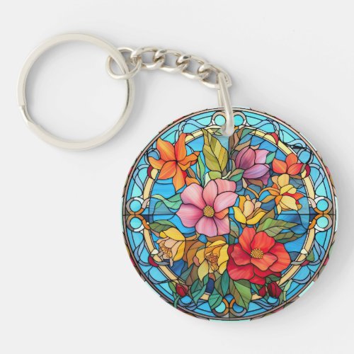 Floral Stained Glass Sublimation Design Keychain