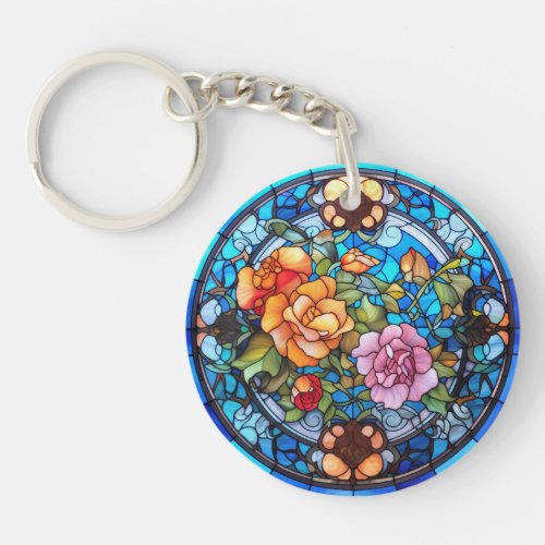 Floral Stained Glass Sublimation Design Keychain