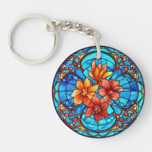 Floral Stained Glass Sublimation Design Keychain
