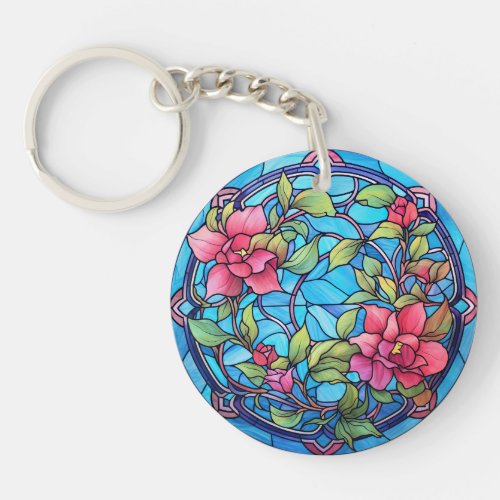 Floral Stained Glass Sublimation Design Keychain