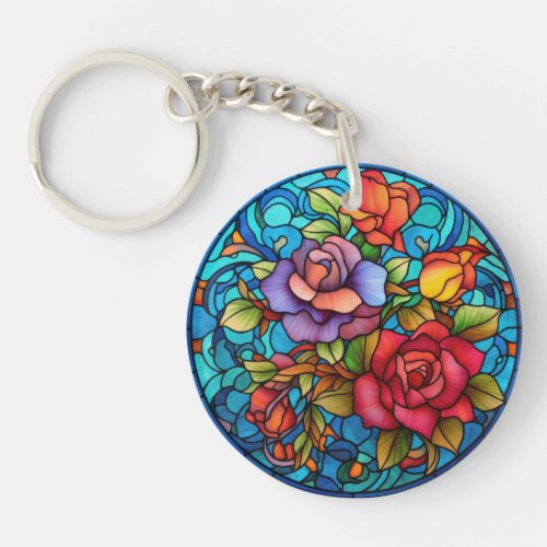 Floral Stained Glass Sublimation Design Keychain