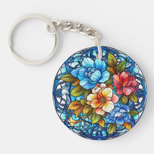 Floral Stained Glass Sublimation Design Keychain