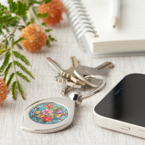 Floral Stained Glass Sublimation Design Keychain