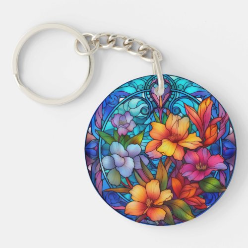 Floral Stained Glass Sublimation Design Keychain