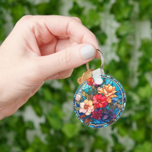 Floral Stained Glass Sublimation Design Keychain