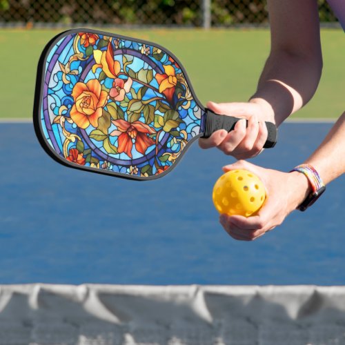 Floral Stained Glass Sublimation Design Pickleball Paddle