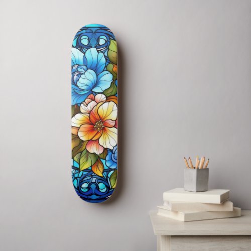 Floral Stained Glass Sublimation Design Skateboard