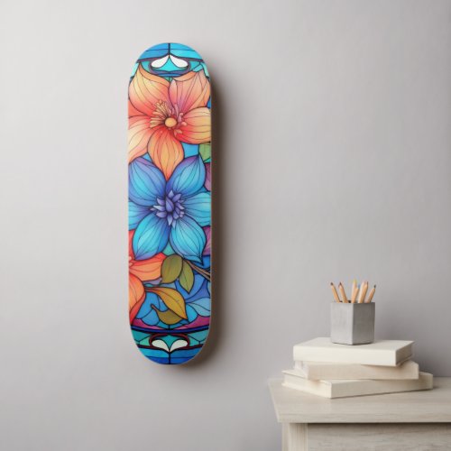 Floral Stained Glass Sublimation Design Skateboard