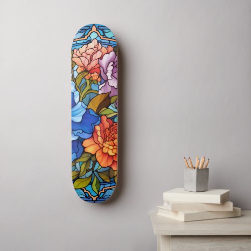 Floral Stained Glass Sublimation Design Skateboard