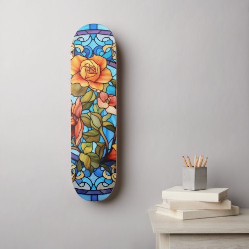 Floral Stained Glass Sublimation Design Skateboard