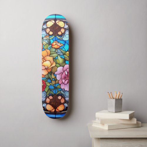 Floral Stained Glass Sublimation Design Skateboard