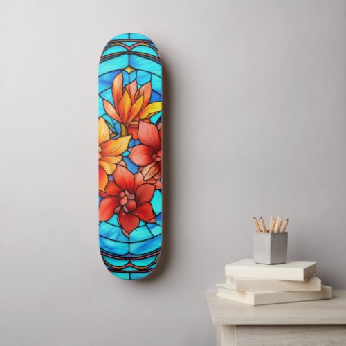 Floral Stained Glass Sublimation Design Skateboard