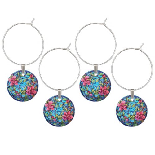 Floral Stained Glass Sublimation Design Wine Charm