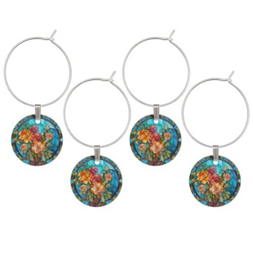 Floral Stained Glass Sublimation Design Wine Charm