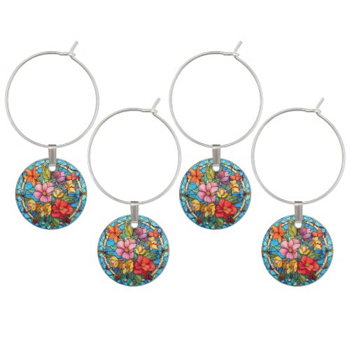 Floral Stained Glass Sublimation Design Wine Charm