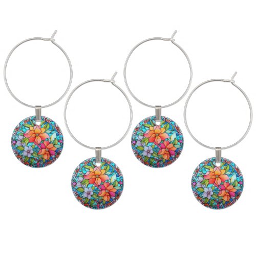 Floral Stained Glass Sublimation Design Wine Charm