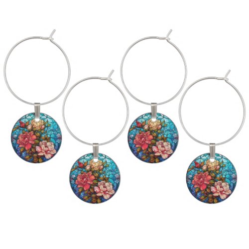 Floral Stained Glass Sublimation Design Wine Charm