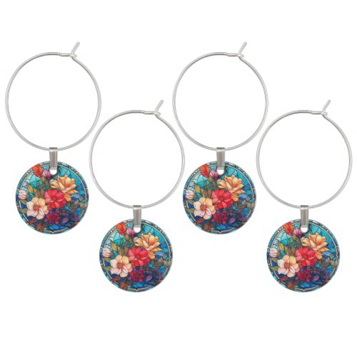 Floral Stained Glass Sublimation Design Wine Charm