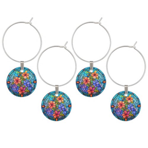 Floral Stained Glass Sublimation Design Wine Charm