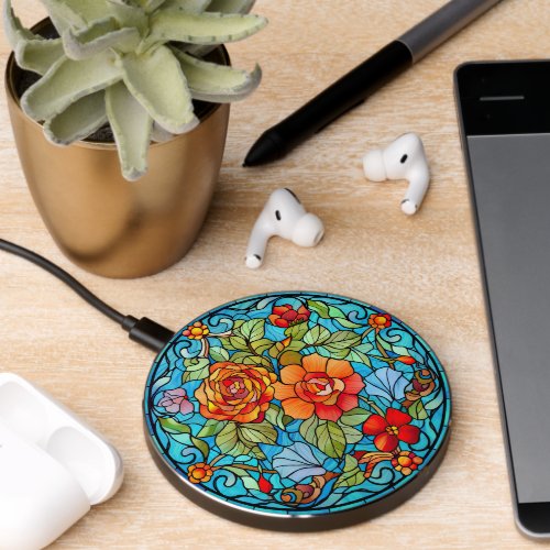 Floral Stained Glass Sublimation Design Wireless Charger