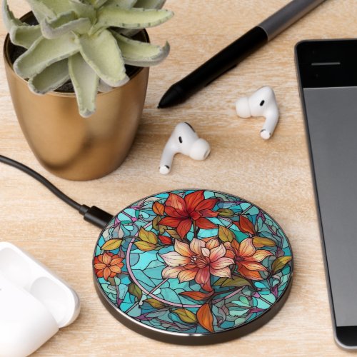Floral Stained Glass Sublimation Design Wireless Charger