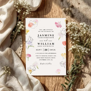 Floral Stamps Colorful Modern QR Code Wedding Invitation