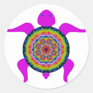 Floral Star-burst Kaleidoscopic Mandala Turtle Classic Round Sticker