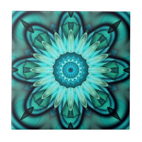 Floral Star Geometric Turquoise Teal Tile