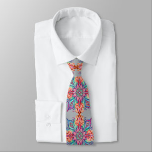 Floral star mandala neck tie