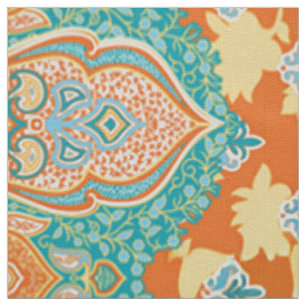 Floral Star Textile   Orange Paisley Fabric Art