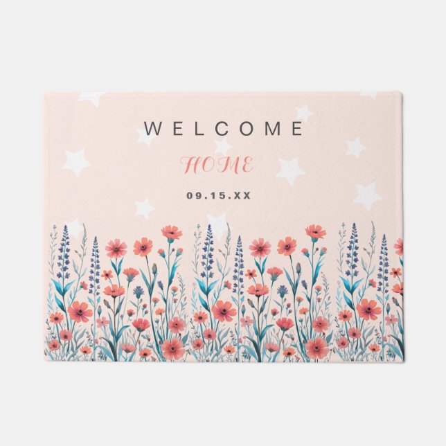 Floral Star Welcome Home Doormat (Front)