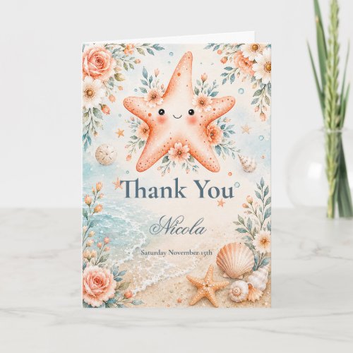 Floral Starfish Birthday Thank You Card