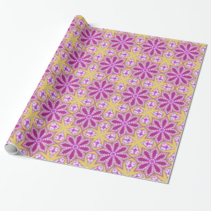 Floral stars fuchsia pink yellow pattern giftpaper wrapping paper