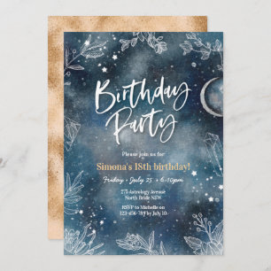 Floral stars night sky Party Invitation