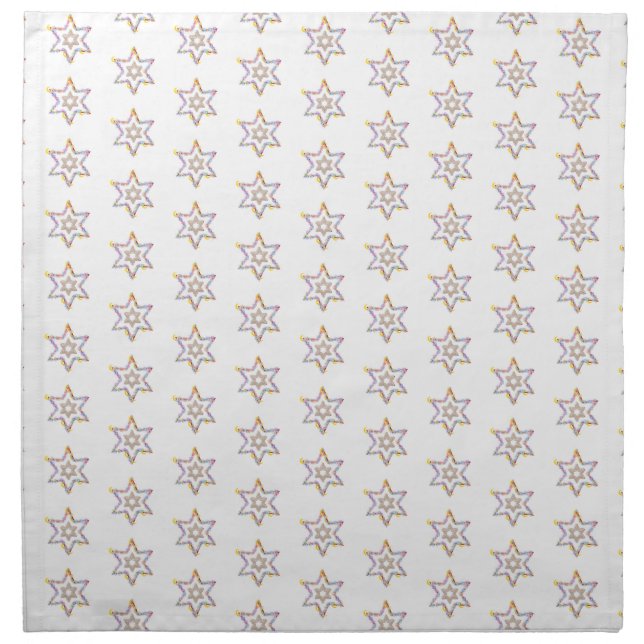 Floral Stars of David on White, Jewish Napkins! Cloth Napkin (Front)