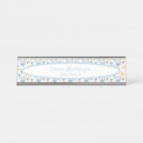 Floral Station Blue Yellow Flowers Desk Sign