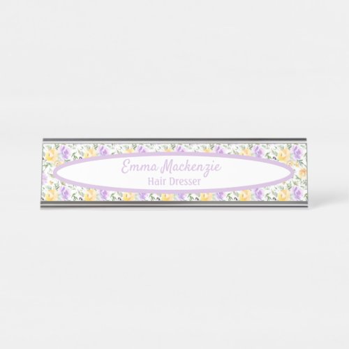 Floral Station Purple Yellow Flowers Desk Sign