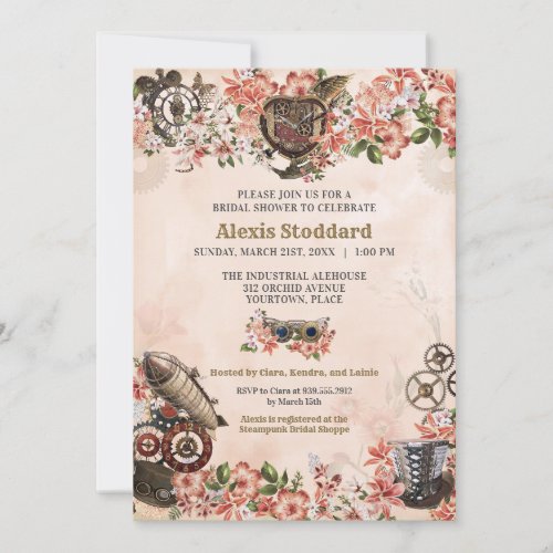 Floral Steampunk Bridal Shower Invitation