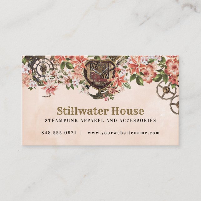 Floral Steampunk Business Card (Front)