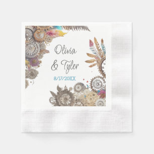 Floral Steampunk Wedding Date and Names Napkins