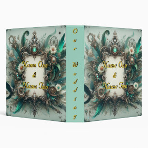 Floral Steampunk Wedding Green and Silver 3 Ring Binder