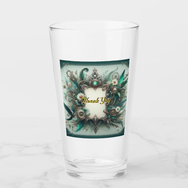 Floral Steampunk Wedding Green and Silver Glass (Front)